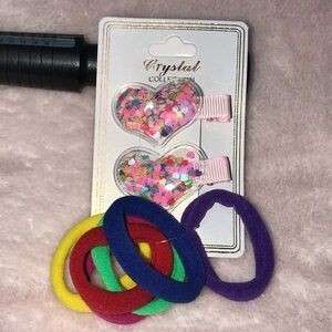 ✨✨5/$10✨✨ Crystal Collection Heart Hair Clips and Colorful Hair Ties Set New